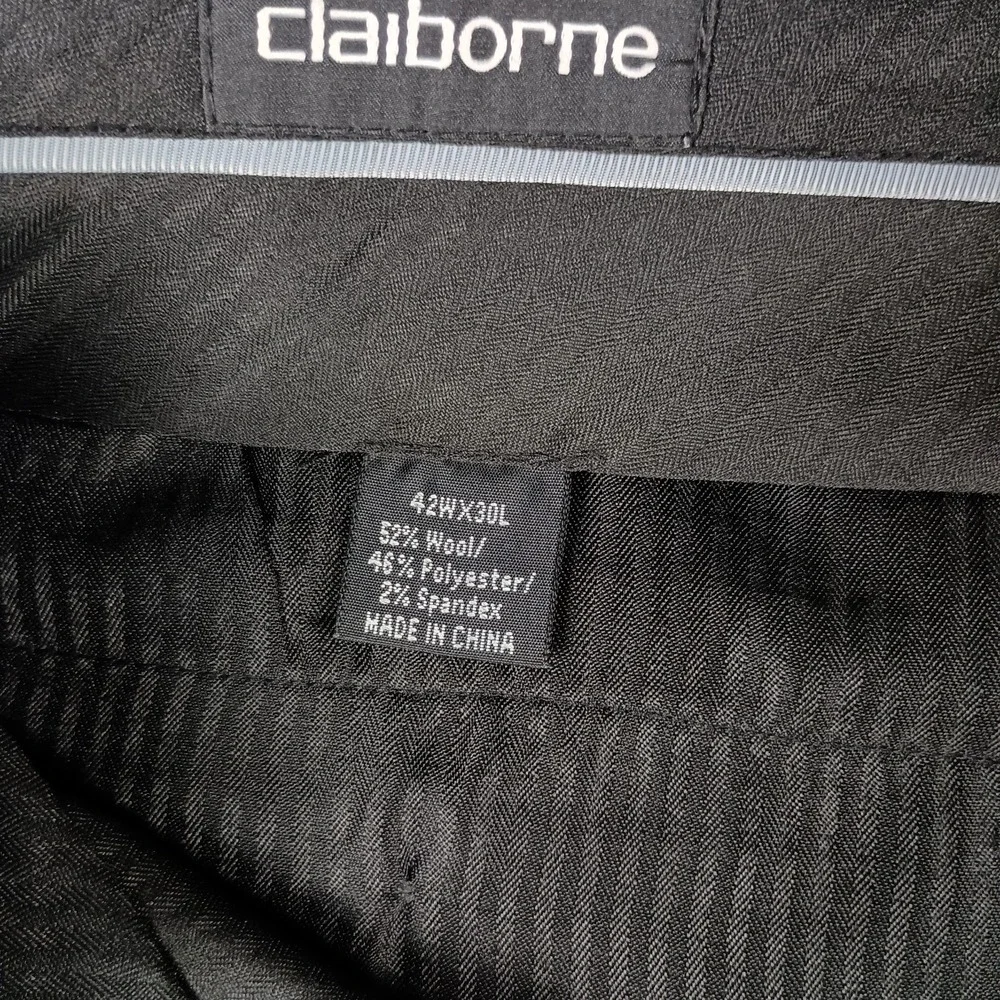 Claiborne 44R 42x30 Mens Suit Grey Herringbone Wool Blend Modern Fit Stretch